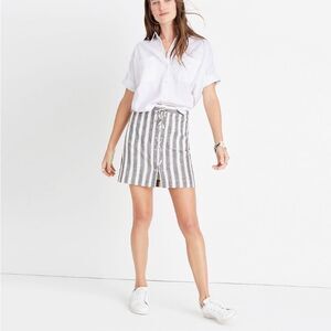 Madewell Gray & White Linen Striped Lace Up Skirt 4